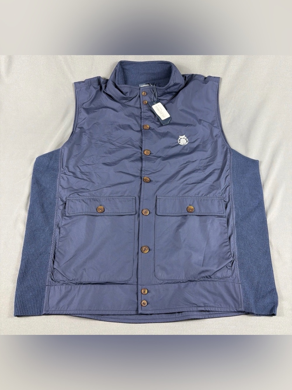 Fairway & Greene Golf Vest Bel Air Chest Logo XL Navy Polyester Wool MSRP $280